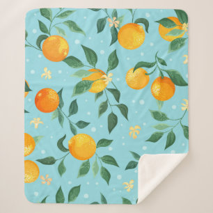 Oranges, flowers: textile seamless pattern. sherpa blanket