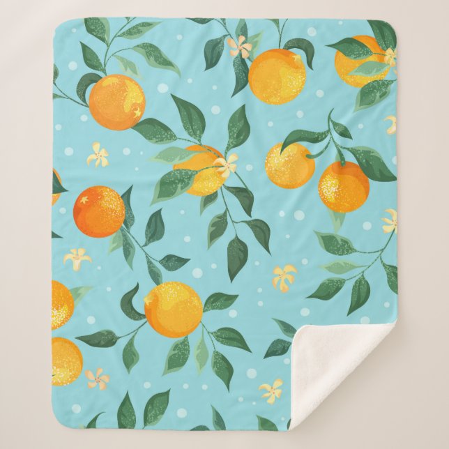 Oranges, flowers: textile seamless pattern. sherpa blanket (Front)