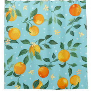 Oranges, flowers: textile seamless pattern. shower curtain