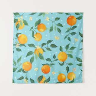 Oranges, flowers: textile seamless pattern. tapestry