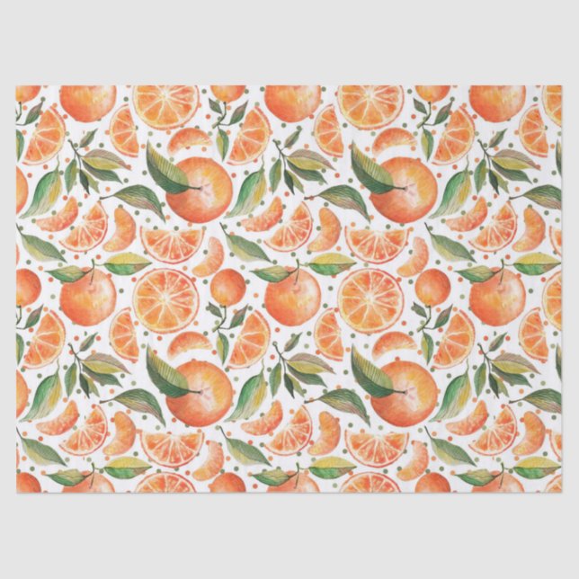 Oranges Fruit Citrus Green Leaves White Tissue Paper (Front)