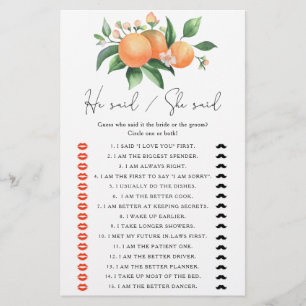 Oranges - He said she said bridal shower game