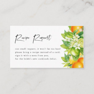 Oranges Lemon Citrus Bridal Shower Recipe Request Enclosure Card