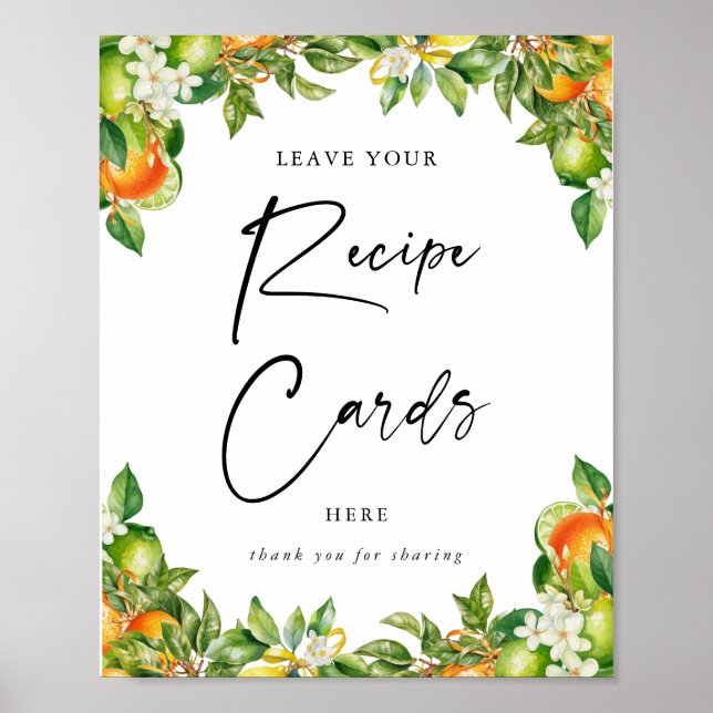 Oranges Lemon Citrus Recipe Cards Sign (Front)