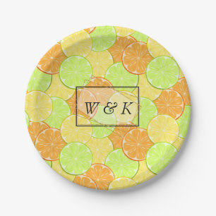 oranges lemons lime fruit citrus paper plate