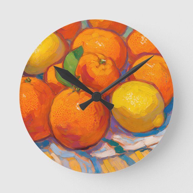 Oranges Lemons Still Life Round Clock (Front)