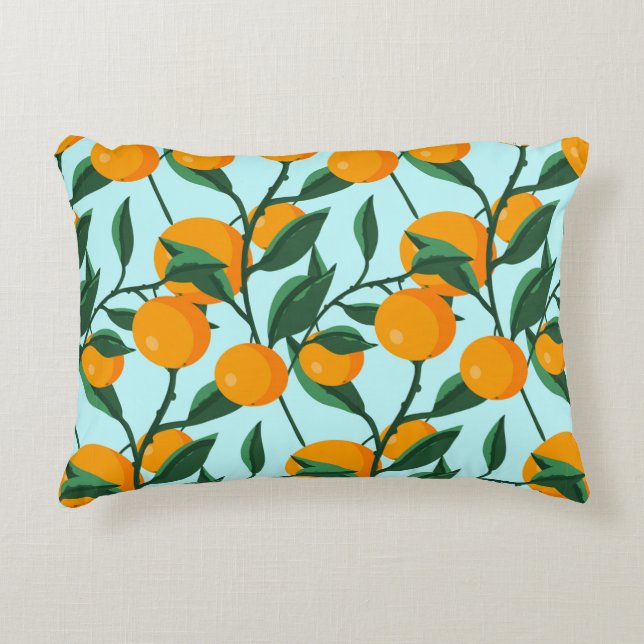 oranges on leaf branches seamless pattern, citrus  decorative cushion (Front)