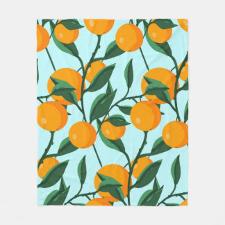 oranges on leaf branches seamless pattern, citrus  fleece blanket