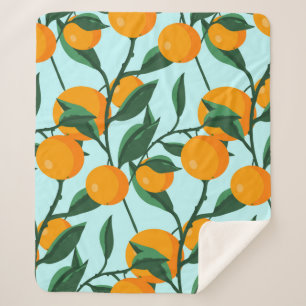 oranges on leaf branches seamless pattern, citrus sherpa blanket
