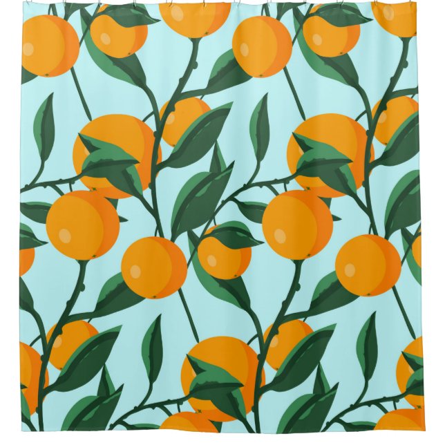 oranges on leaf branches seamless pattern, citrus  shower curtain (Front)