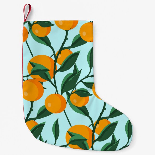 oranges on leaf branches seamless pattern, citrus  small christmas stocking (Front)