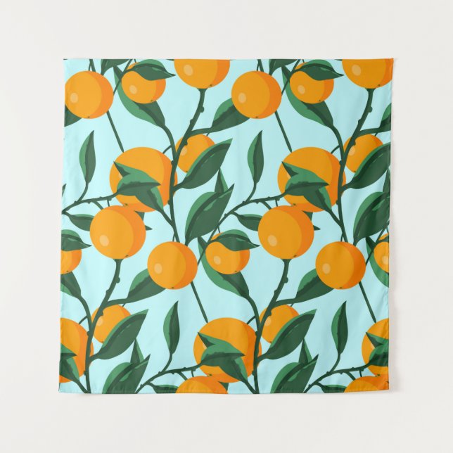 oranges on leaf branches seamless pattern, citrus  tapestry (Front)