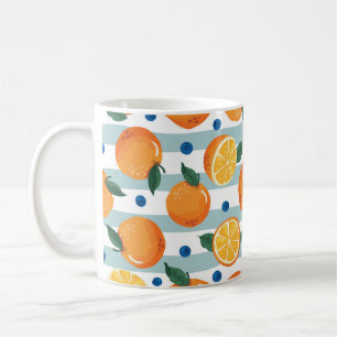 Oranges on striped background, summer pattern. coffee mug