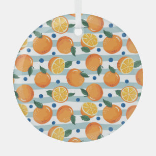 Oranges on striped background, summer pattern. glass tree decoration