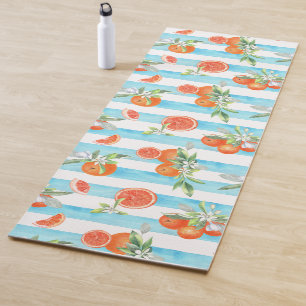 Oranges on Turquoise and White Stripes Yoga Mat