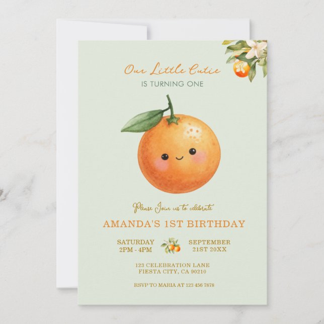 Oranges Our Little Cutie First Birthday Invitation (Front)