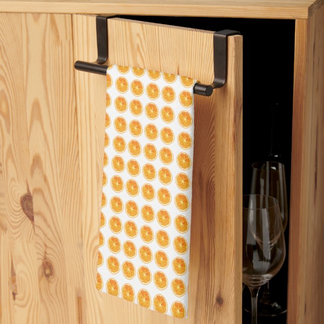 Oranges Pattern White Tea Towel (Thirds Fold)