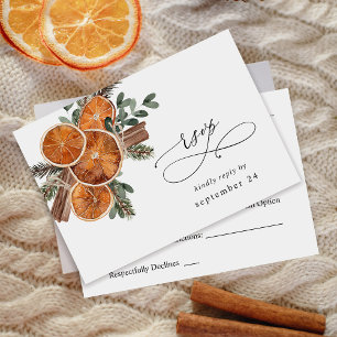 Oranges Rustic Holiday w Meal RSVP 2 Card