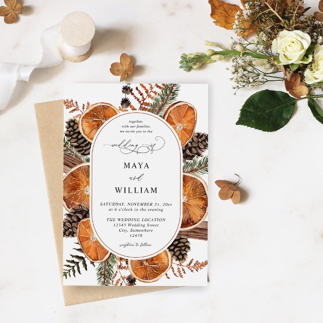 Oranges Rustic Holiday Wedding Invitation (Creator Uploaded)