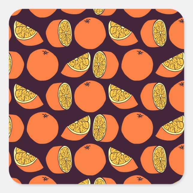 Oranges seamless pattern, vintage texture. square sticker (Front)