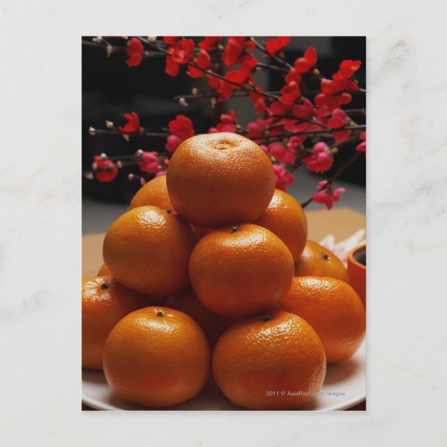 Oranges stacked on plate postcard (Front)