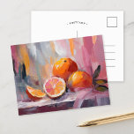 Oranges Still Life Modern Impressionist Art Postcard<br><div class="desc">A beautiful modern art painting in an impressionist style, showcasing a still life of oranges with textured brushstrokes in muted pastel pink and orange hues. The soft colours create a serene and calming atmosphere, while the textured strokes add depth and dimension to the composition. This elegant piece captures the essence...</div>