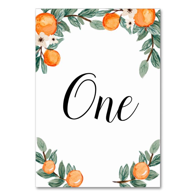 Oranges Twin Baby Shower Table Number Theme (Front)