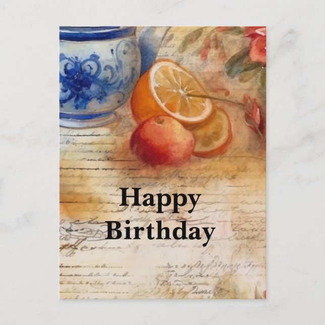 Oranges Vintage Handwriting Birthday Collage Postcard (Front)