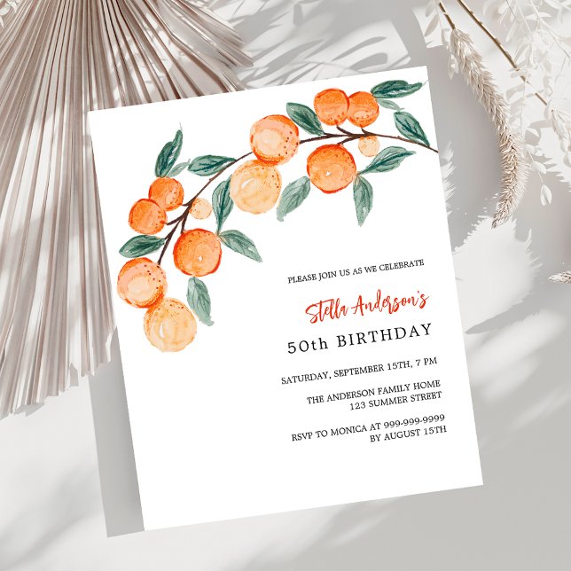 Oranges watercolored budget birthday invitation (Creator Uploaded)