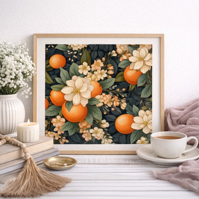 Oranges White Blossoms Botanical Home Decor (Orfanges and white blossoms poster)