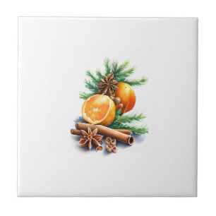 Oranges with Cloves and Cinnamon Next to Fir Leave Tile