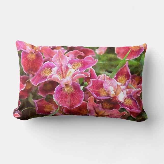 Orangish Pink Iris Lumbar Cushion (Front)