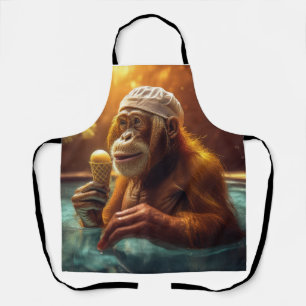 Orangutan At The Pool With Ice Cream Cone Apron