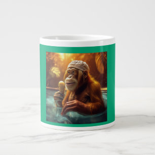 Orangutan At The Pool With Ice Cream Cone Large Coffee Mug
