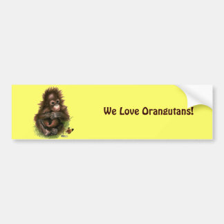 Orangutan Baby and Butterfly Bumper Sticker