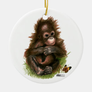 Orangutan Baby and Butterfly Ceramic Tree Decoration