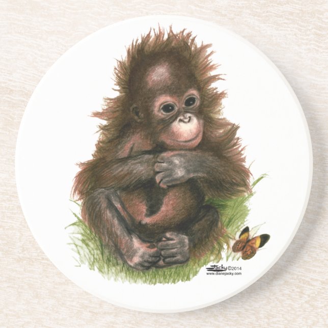 Orangutan Baby and Butterfly Coaster (Front)