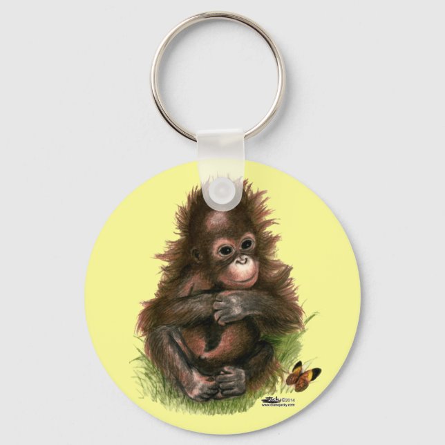 Orangutan Baby and Butterfly Key Ring (Front)