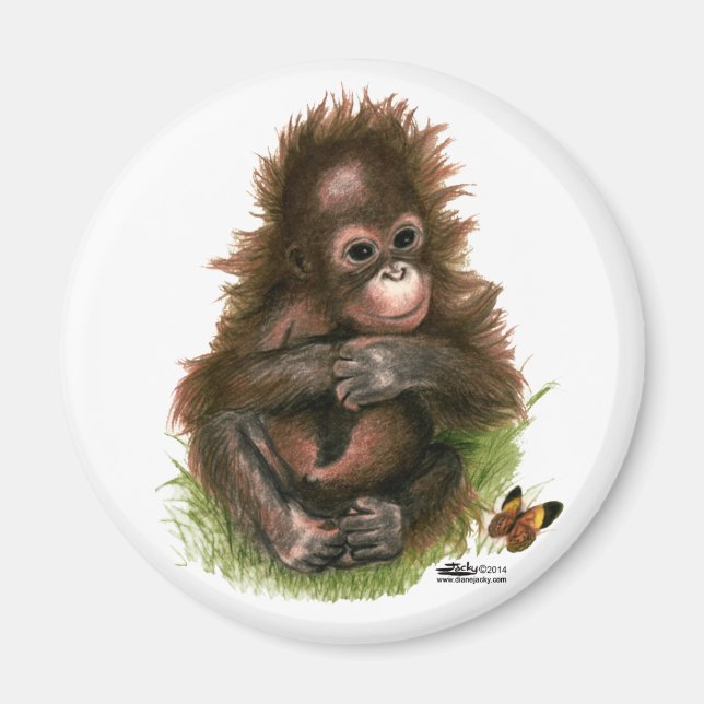 Orangutan Baby and Butterfly Magnet (Front)