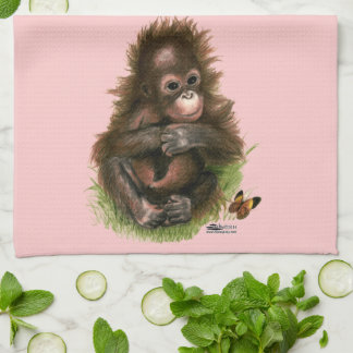 Orangutan Baby and Butterfly Tea Towel