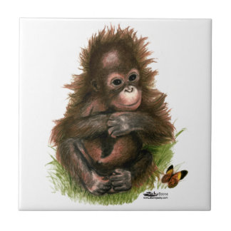 Orangutan Baby and Butterfly Tile