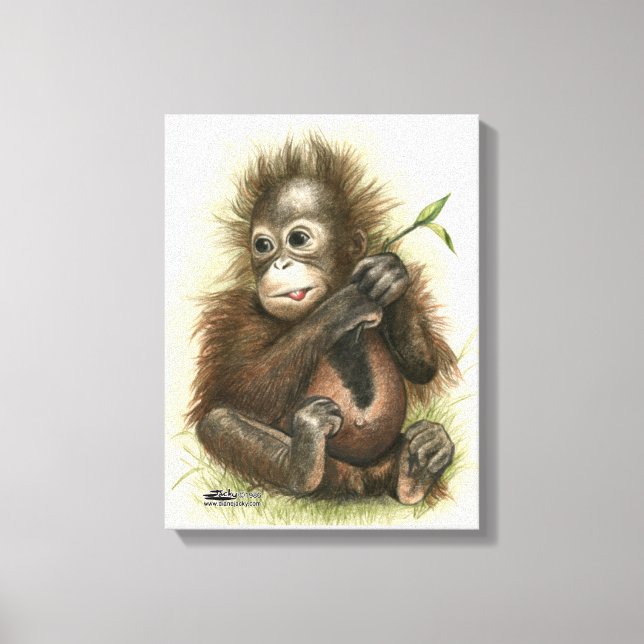 Orangutan Baby With Leaves Canvas Print (Front)