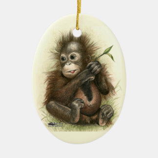 Orangutan Baby With Leaves Ceramic Tree Decoration