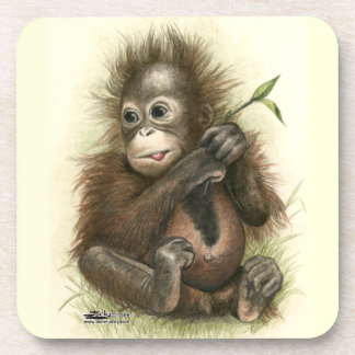Orangutan Baby With Leaves Coaster