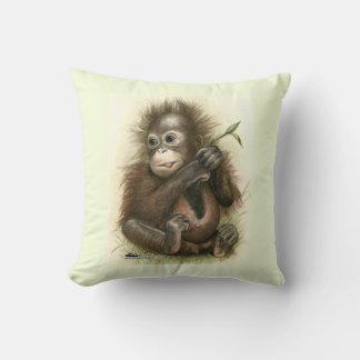 Orangutan Baby With Leaves Cushion