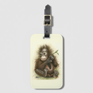 Orangutan Baby With Leaves Luggage Tag