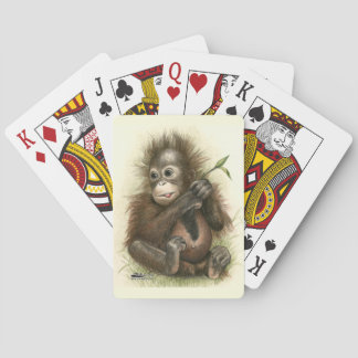 Orangutan Baby With Leaves Playing Cards