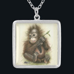 Orangutan Baby With Leaves Silver Plated Necklace<br><div class="desc">Eloise is a baby Orangutan born at the Los Angeles Zoo more than forty years ago. She is a favourite at the Red Ape Forest exhibit.</div>