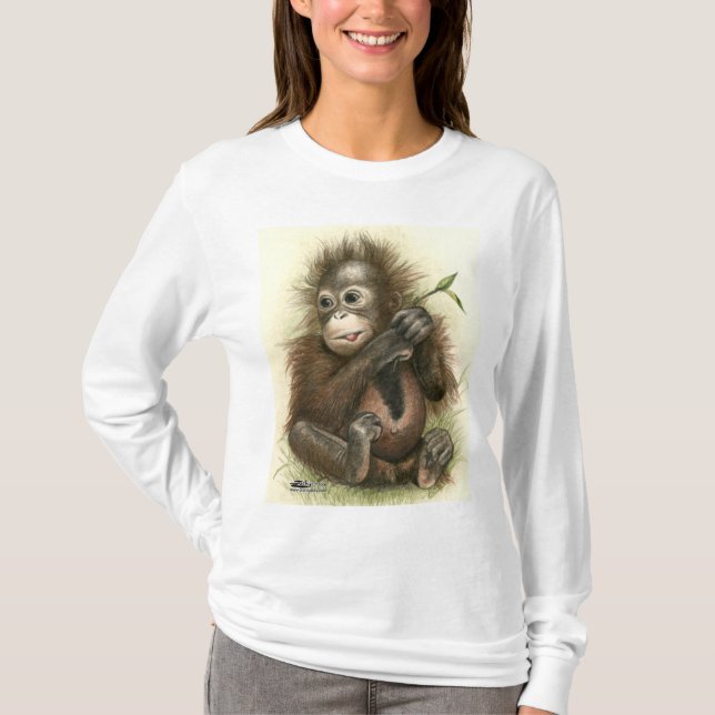 Orangutan Baby With Leaves T-Shirt (Front)