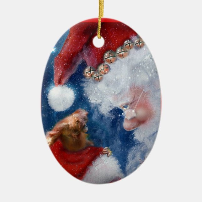 Orangutan Christmas with Santa Ceramic Tree Decoration (Front)